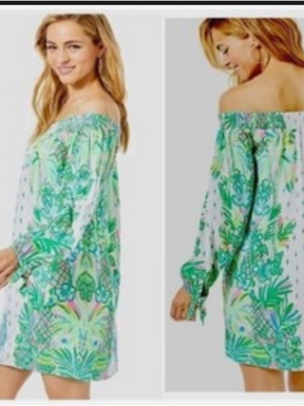 Lilly Pulitzer Green Floral Off-Shoulder Shift Dress